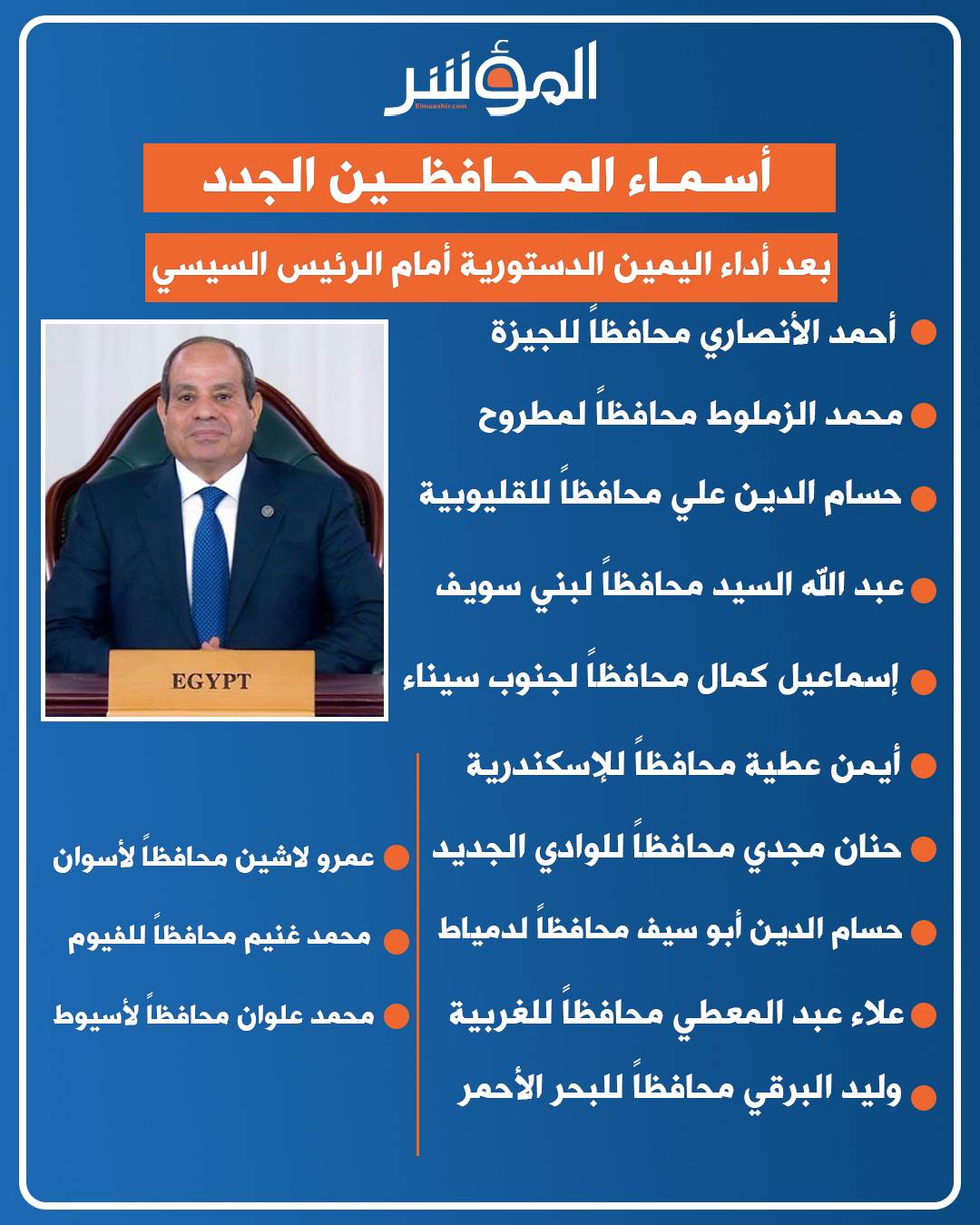 أسماء المحافظين الجدد