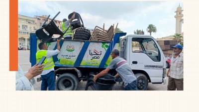 جهاز دمياط الجديدة يقود حملة مكبرة لإزالة الإشغالات بالمنطقة المركزية بالمدينة