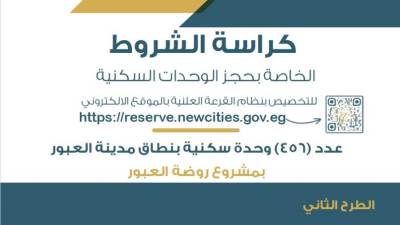 ننشر  كراسة شروط حجز  456 وحدة سكنية بمشروع روضة العبور