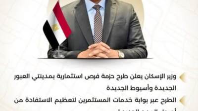 "الإسكان" تطرح فرص استثمارية بمدينتي جديدتين عبر بوابة خدمات المستثمرين