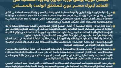 عاجل.. "مجلس الوزراء" يوافق على مسح جوي للمناطق الواعدة بالمعادن بمصر
