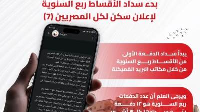 10 مايو.. بدء سداد أول دفعة ربع سنوية بـ«سكن كل المصريين 7»