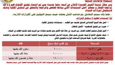 جهاز العبور الجديدة يعلن أسماء المقبولين لتوفيق أوضاع أراضي 