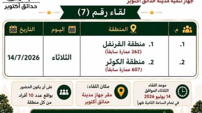 رئيس جهاز حدائق أكتوبر يعقد غدًا لقاء مع سكان منطقتي الكوثر والقرنفل