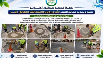 جهاز مدينة حدائق أكتوبر يواصل رفع كفاءة شبكة الصرف بشارع زويل