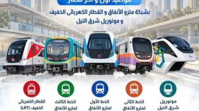 تعرف على مواعيد قطارات مترو الأنفاق والمونوريل والأتوبيس السريع