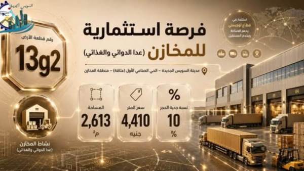 فرصة استثمارية..الإسكان تطرح أرض لإقامة مخزن بالحي الصناعي "عتاقة" السويس الجديدة